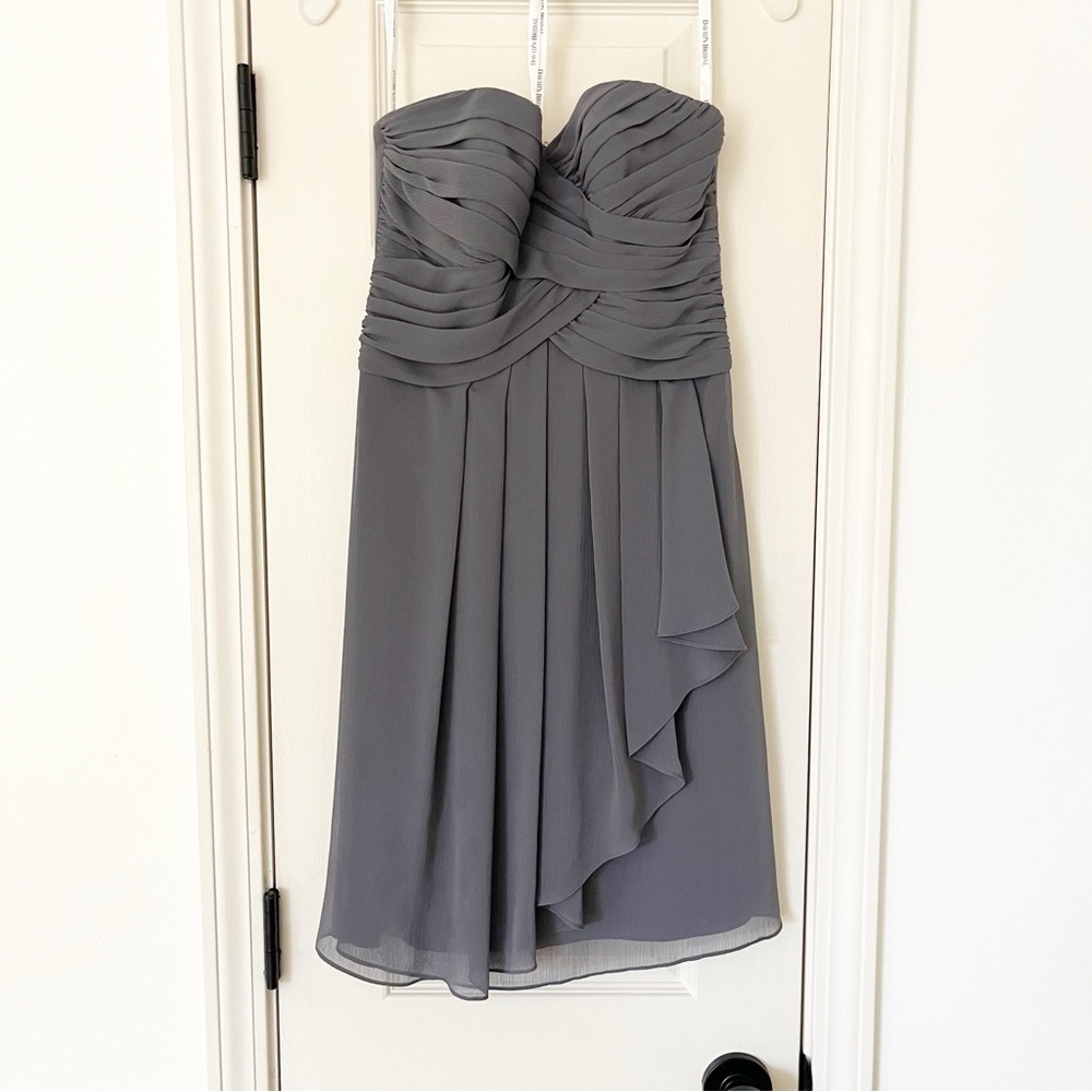 David's Bridal Strapless Gray Dress